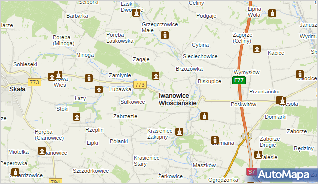 mapa Iwanowice Włościańskie, Iwanowice Włościańskie na mapie Targeo