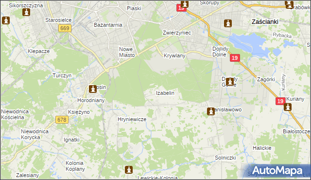 mapa Izabelin gmina Juchnowiec Kościelny, Izabelin gmina Juchnowiec Kościelny na mapie Targeo