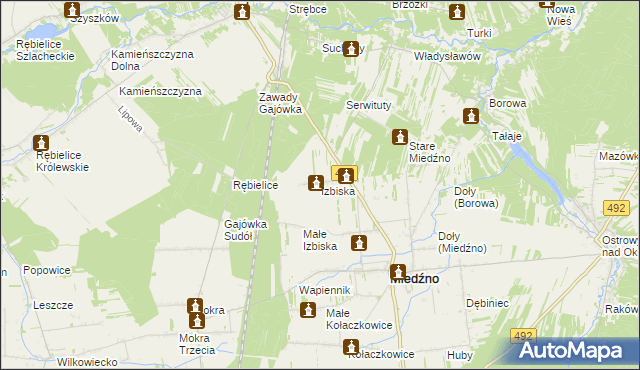 mapa Izbiska gmina Miedźno, Izbiska gmina Miedźno na mapie Targeo