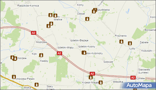 mapa Izdebki-Kosny, Izdebki-Kosny na mapie Targeo