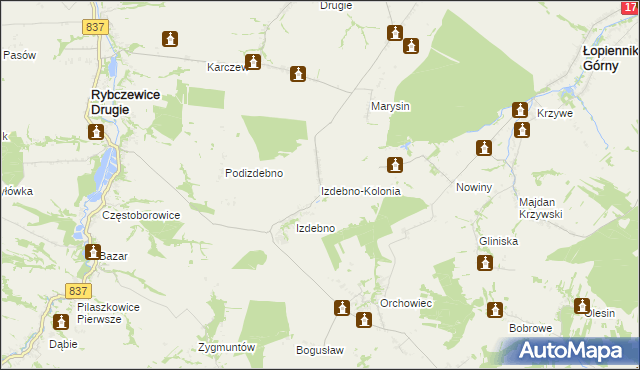 mapa Izdebno-Kolonia gmina Rybczewice, Izdebno-Kolonia gmina Rybczewice na mapie Targeo