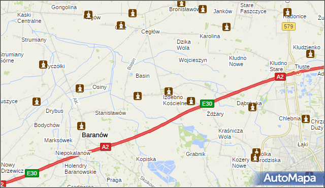 mapa Izdebno Kościelne, Izdebno Kościelne na mapie Targeo