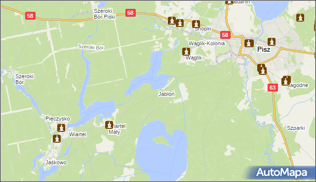 mapa Jabłoń gmina Pisz, Jabłoń gmina Pisz na mapie Targeo