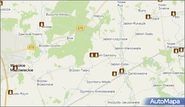 mapa Jabłoń-Samsony, Jabłoń-Samsony na mapie Targeo