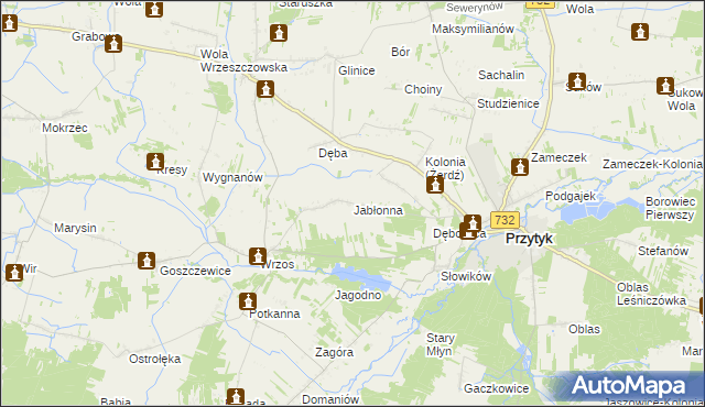 mapa Jabłonna gmina Przytyk, Jabłonna gmina Przytyk na mapie Targeo