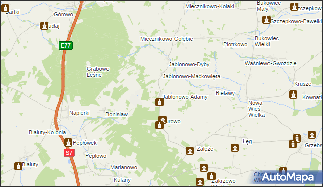 mapa Jabłonowo-Adamy, Jabłonowo-Adamy na mapie Targeo