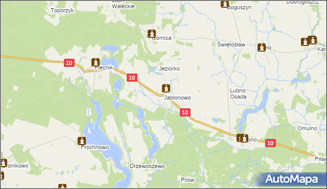 mapa Jabłonowo gmina Mirosławiec, Jabłonowo gmina Mirosławiec na mapie Targeo