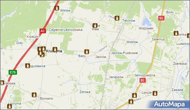 mapa Jacków gmina Kruszyna, Jacków gmina Kruszyna na mapie Targeo