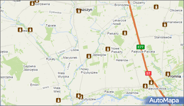 mapa Jadwigów gmina Promna, Jadwigów gmina Promna na mapie Targeo