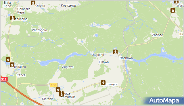 mapa Jagielno gmina Manowo, Jagielno gmina Manowo na mapie Targeo