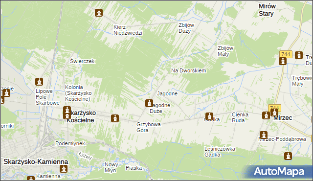 mapa Jagodne gmina Mirzec, Jagodne gmina Mirzec na mapie Targeo