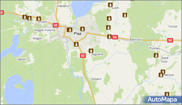 mapa Jagodne gmina Pisz, Jagodne gmina Pisz na mapie Targeo