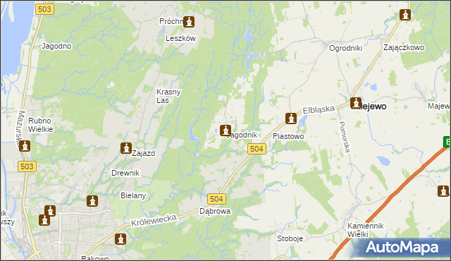 mapa Jagodnik gmina Milejewo, Jagodnik gmina Milejewo na mapie Targeo