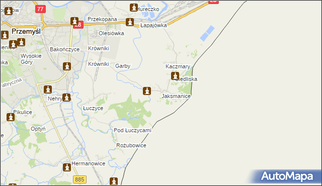 mapa Jaksmanice, Jaksmanice na mapie Targeo