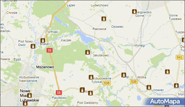 mapa Jakubkowo gmina Grodziczno, Jakubkowo gmina Grodziczno na mapie Targeo