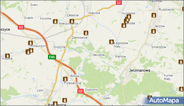 mapa Jakubów gmina Radwanice, Jakubów gmina Radwanice na mapie Targeo