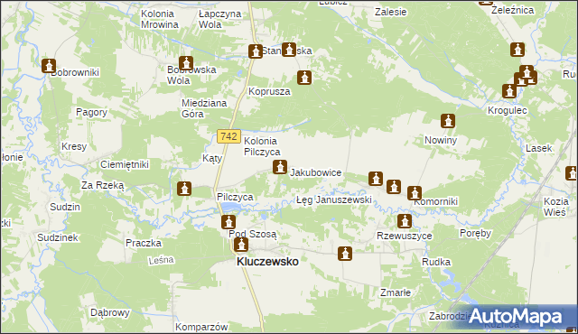 mapa Jakubowice gmina Kluczewsko, Jakubowice gmina Kluczewsko na mapie Targeo