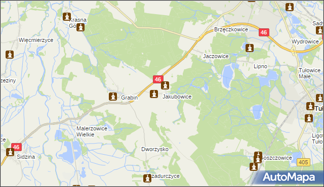 mapa Jakubowice gmina Niemodlin, Jakubowice gmina Niemodlin na mapie Targeo