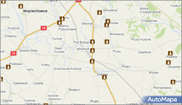 mapa Jakubowice gmina Ożarów, Jakubowice gmina Ożarów na mapie Targeo