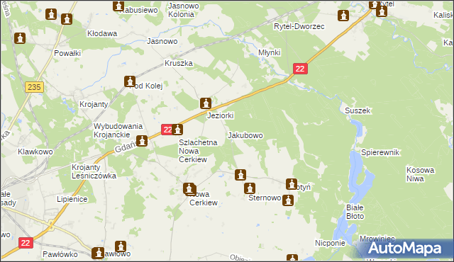 mapa Jakubowo gmina Chojnice, Jakubowo gmina Chojnice na mapie Targeo