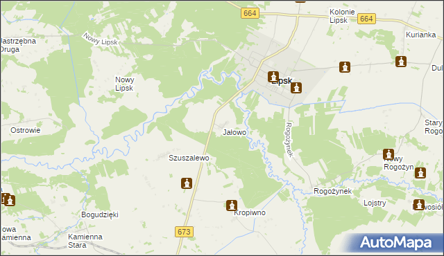 mapa Jałowo gmina Lipsk, Jałowo gmina Lipsk na mapie Targeo