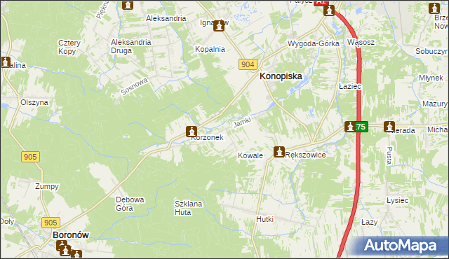 mapa Jamki gmina Konopiska, Jamki gmina Konopiska na mapie Targeo