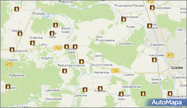 mapa Jamno gmina Szadek, Jamno gmina Szadek na mapie Targeo