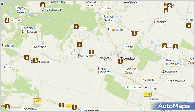 mapa Jangrot, Jangrot na mapie Targeo