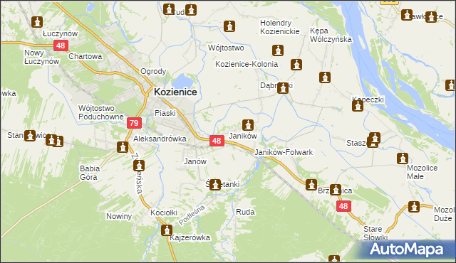 mapa Janików gmina Kozienice, Janików gmina Kozienice na mapie Targeo