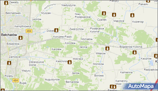 mapa Janina gmina Bełchatów, Janina gmina Bełchatów na mapie Targeo