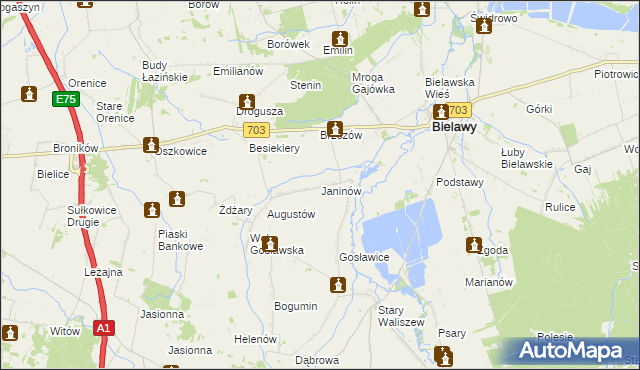 mapa Janinów gmina Bielawy, Janinów gmina Bielawy na mapie Targeo