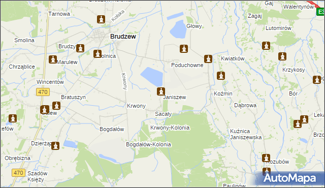 mapa Janiszew gmina Brudzew, Janiszew gmina Brudzew na mapie Targeo