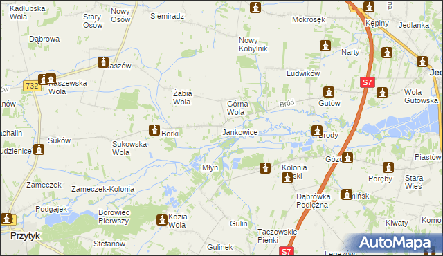 mapa Jankowice gmina Jedlińsk, Jankowice gmina Jedlińsk na mapie Targeo