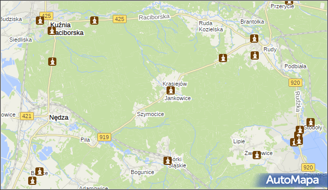 mapa Jankowice gmina Kuźnia Raciborska, Jankowice gmina Kuźnia Raciborska na mapie Targeo