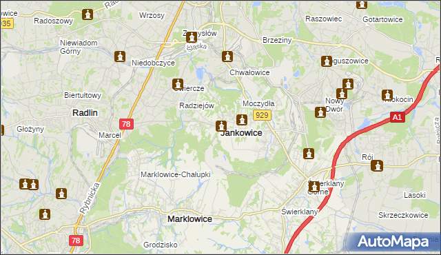 mapa Jankowice gmina Świerklany, Jankowice gmina Świerklany na mapie Targeo