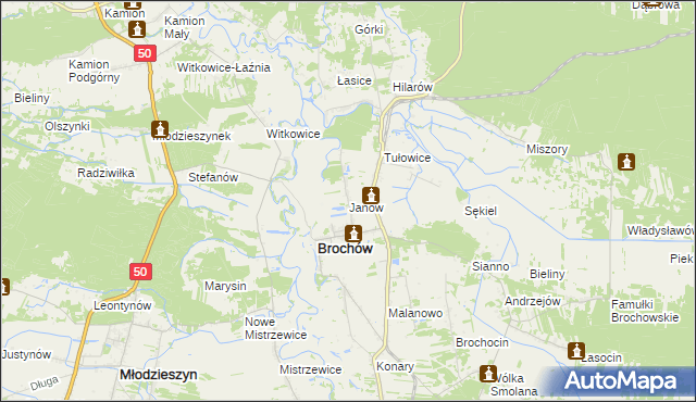 mapa Janów gmina Brochów, Janów gmina Brochów na mapie Targeo