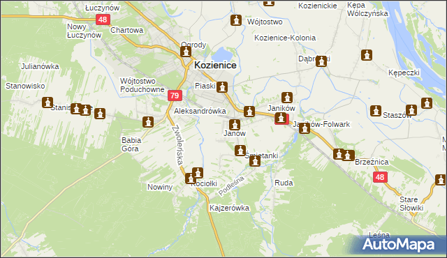 mapa Janów gmina Kozienice, Janów gmina Kozienice na mapie Targeo