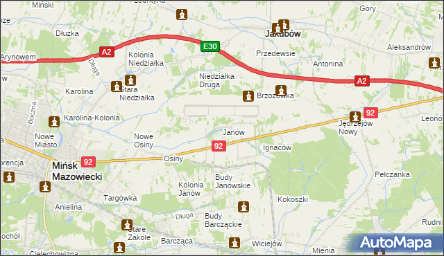 mapa Janów gmina Mińsk Mazowiecki, Janów gmina Mińsk Mazowiecki na mapie Targeo