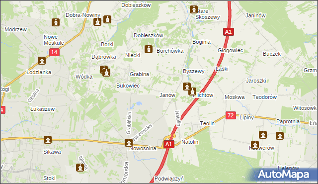 mapa Janów gmina Nowosolna, Janów gmina Nowosolna na mapie Targeo