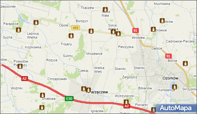 mapa Janów gmina Parzęczew, Janów gmina Parzęczew na mapie Targeo