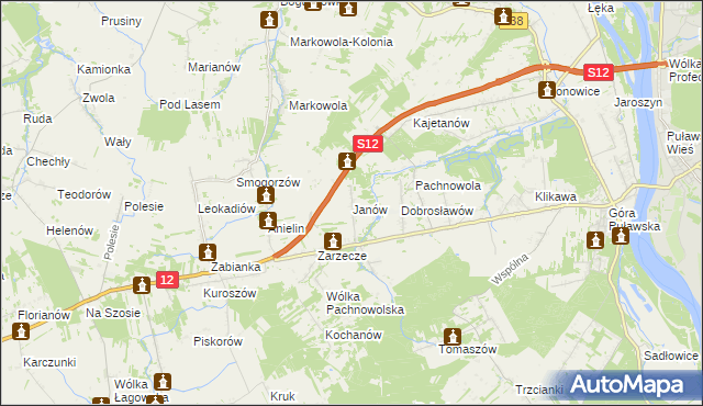 mapa Janów gmina Puławy, Janów gmina Puławy na mapie Targeo