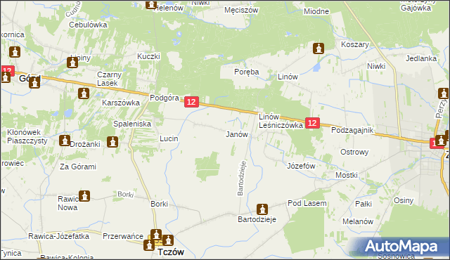 mapa Janów gmina Tczów, Janów gmina Tczów na mapie Targeo