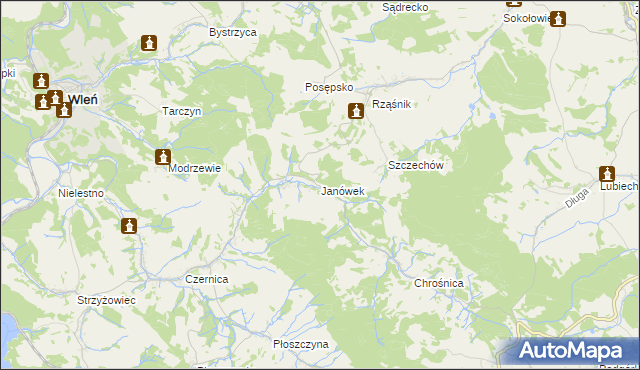 mapa Janówek gmina Jeżów Sudecki, Janówek gmina Jeżów Sudecki na mapie Targeo