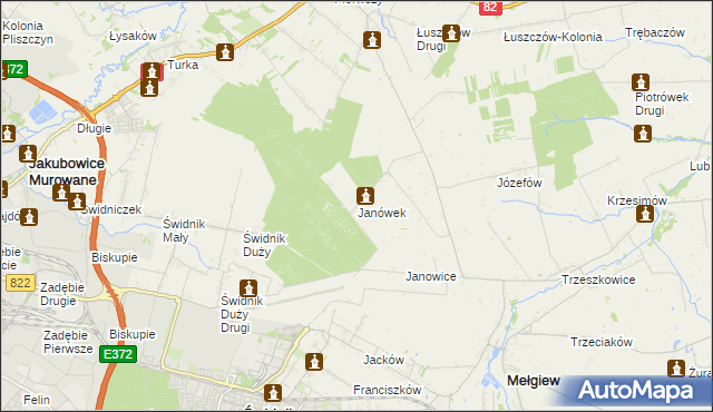 mapa Janówek gmina Mełgiew, Janówek gmina Mełgiew na mapie Targeo