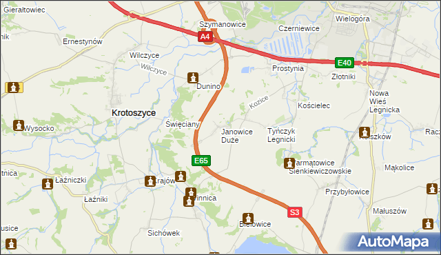 mapa Janowice Duże, Janowice Duże na mapie Targeo