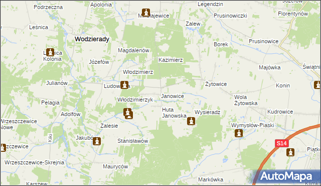 mapa Janowice gmina Pabianice, Janowice gmina Pabianice na mapie Targeo