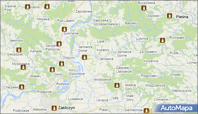mapa Janowice gmina Pleśna, Janowice gmina Pleśna na mapie Targeo