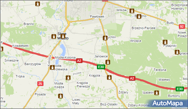 mapa Janowice gmina Stare Miasto, Janowice gmina Stare Miasto na mapie Targeo