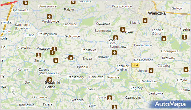 mapa Janowice gmina Wieliczka, Janowice gmina Wieliczka na mapie Targeo