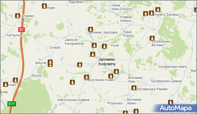 mapa Janowiec Kościelny, Janowiec Kościelny na mapie Targeo